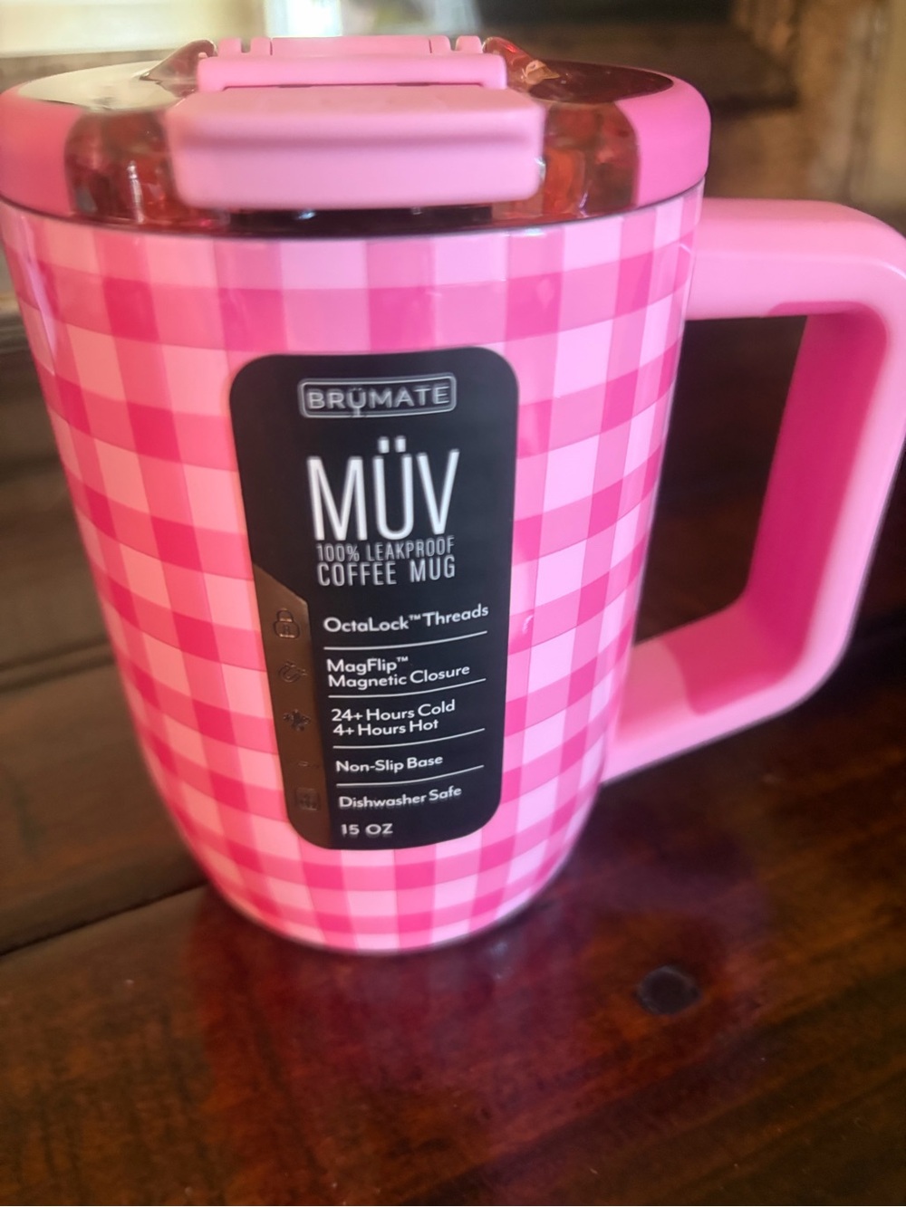 BrüMate MÜV Pink Plaid 15 oz Leakproof Coffee Mug